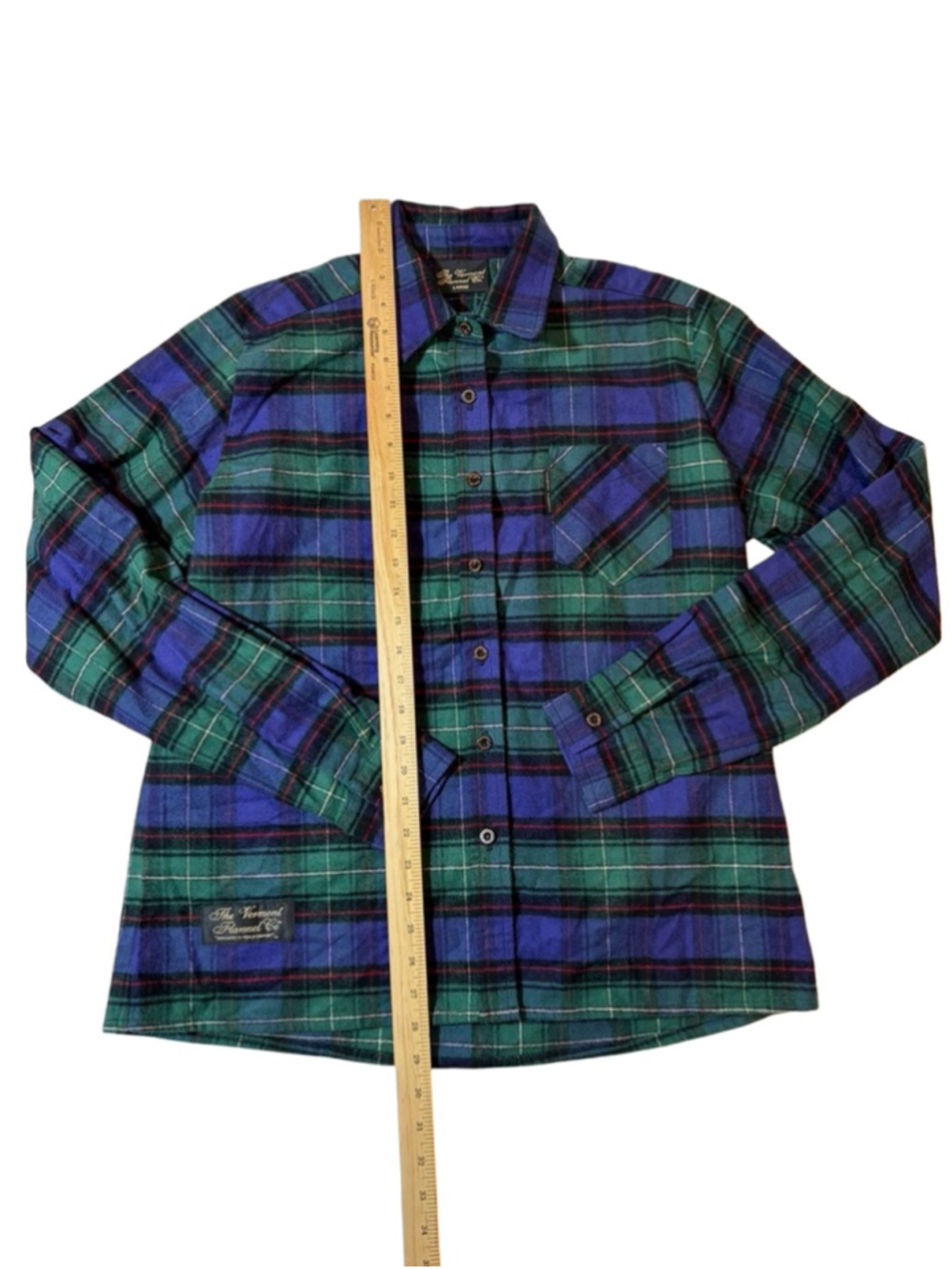 Vermont Flannel Co Plaid Flannel Shirt Blue Green Cotton Button Up Large USA - Picture 2 of 7
